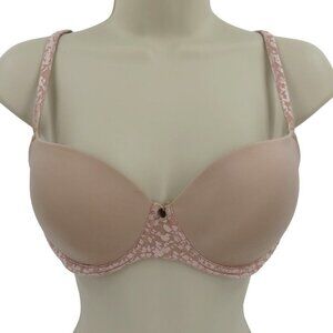 Le Mystere 34C Bra Solid Beige Underwire Padded Mesh Accent Round Charm Womens